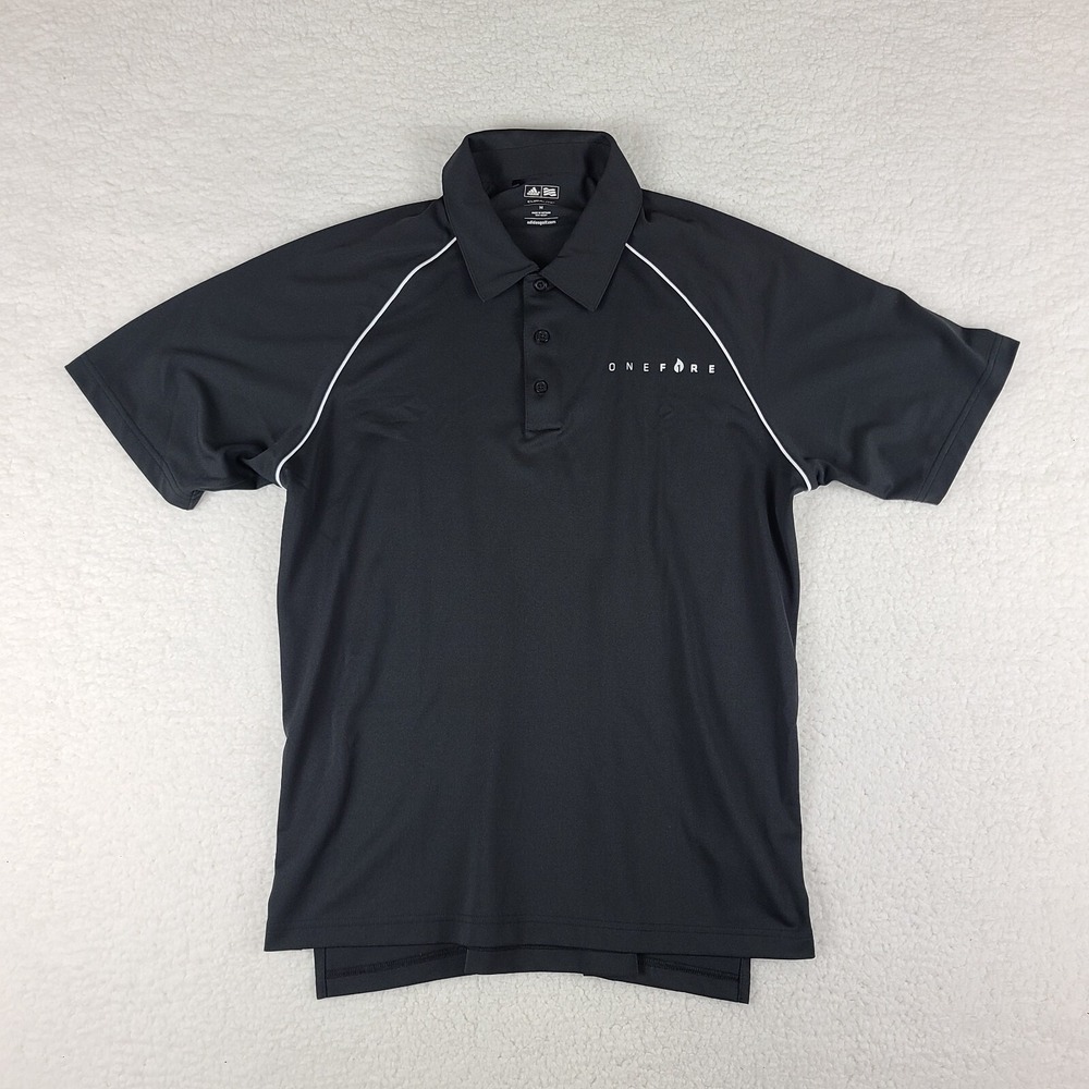 Adidas Polo Shirt Mens Medium Black Climalite ONEFIRE Performance Short Sleeve